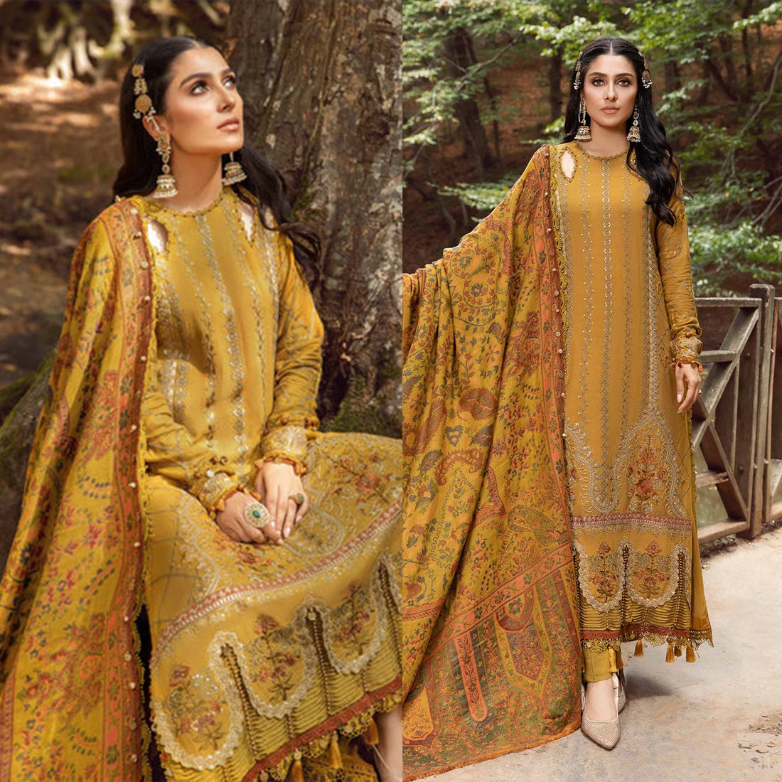 Dhanak 3PC Embroidered With Printed Pashmina Wool Shawl-116