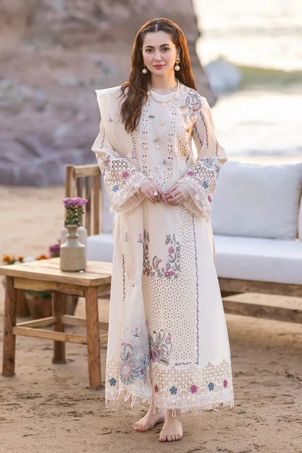 QALAMKAR 3PC Lawn Embroidered Shirt With Organza Embroidered Dupatta- 1050