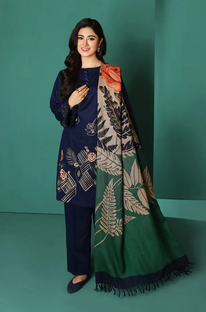 3 Piece - Unstitched Fully Embroided Dhanak Fabric With Wool shawl NS-195