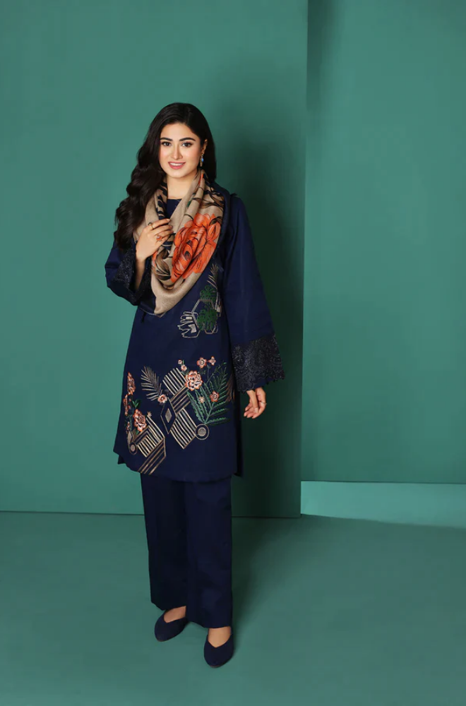 3 Piece - Unstitched Fully Embroided Dhanak Fabric With Wool shawl NS-195