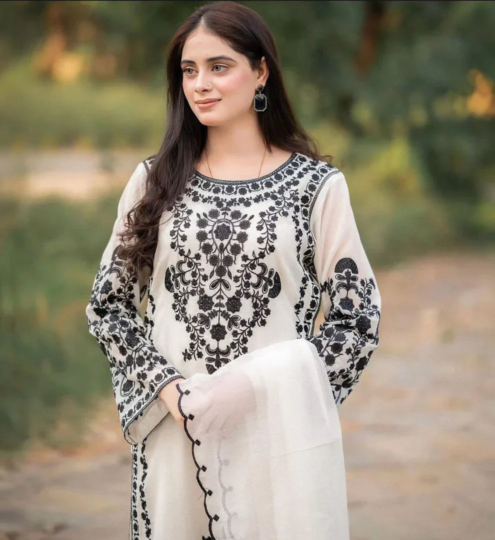 Jazmin Lawn 3PC Embroidered With Chiffon Embroidered Dupatta-1031